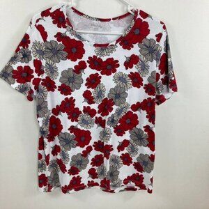 Womens White Stag‎ Floral Tee Red Tan XL